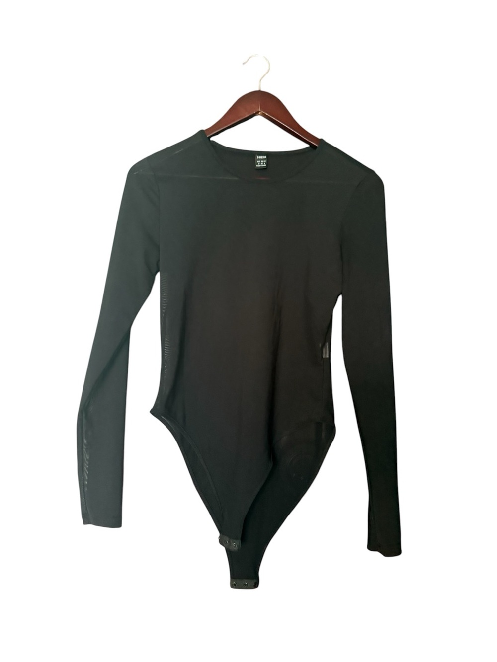 Sheer Black Long Sleeve Snap-Closure Bodysuit